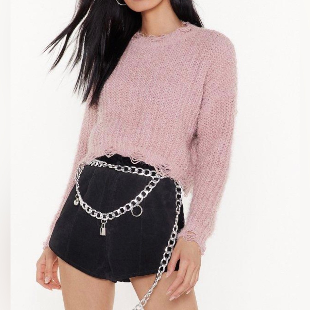 NASTY GAL You're Nothin' But Trouble Distressed Cropped SweaterColor